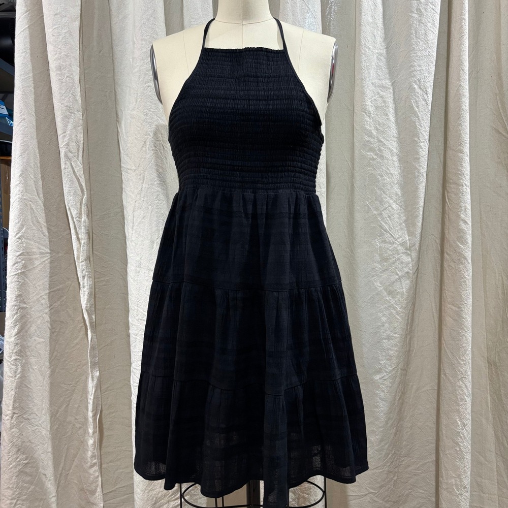 American Eagle Black‎ Smocked Halter Mini Dress Tiered Skirt Womens Medium